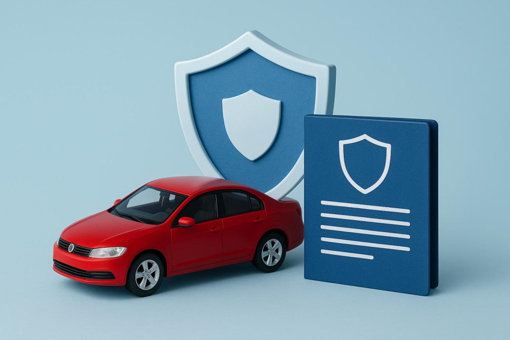 Car insurance policy documents with car keys on desk representing vehicle coverage benefits