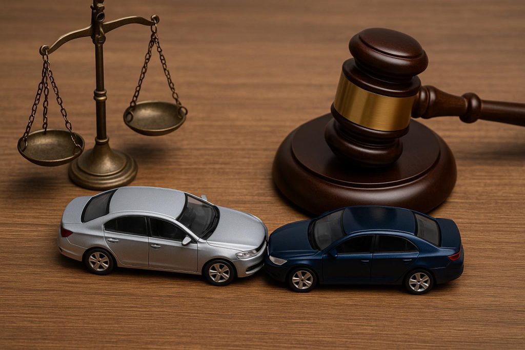 Damaged car after collision illustrating legal support offered by car accident attorneys