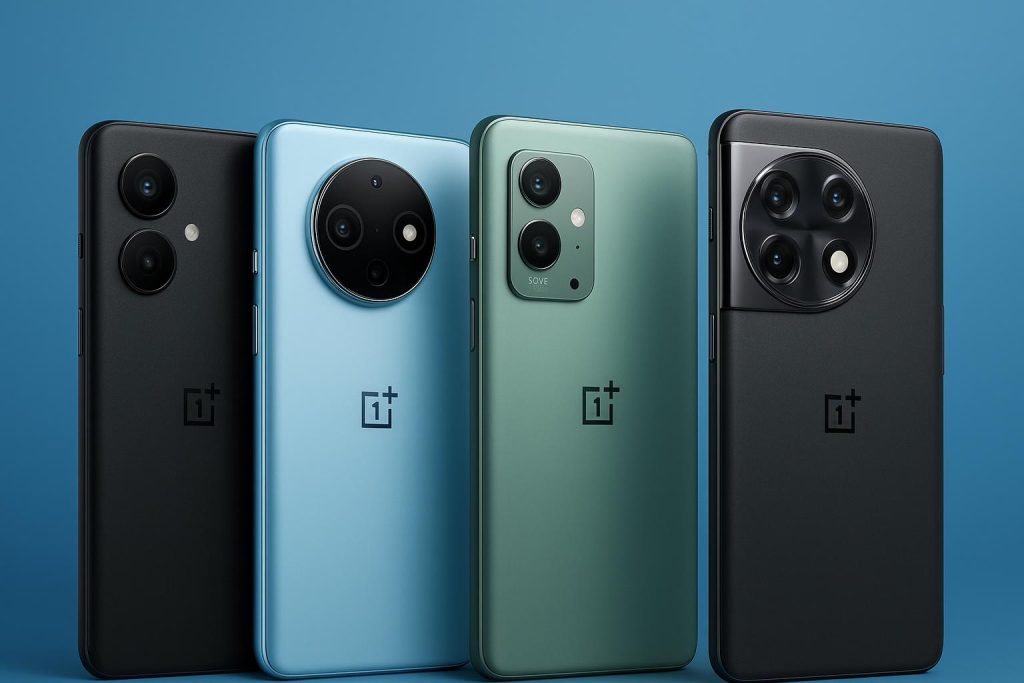 Top-selling OnePlus smartphones displayed side by side, highlighting popular 2025 mobile models