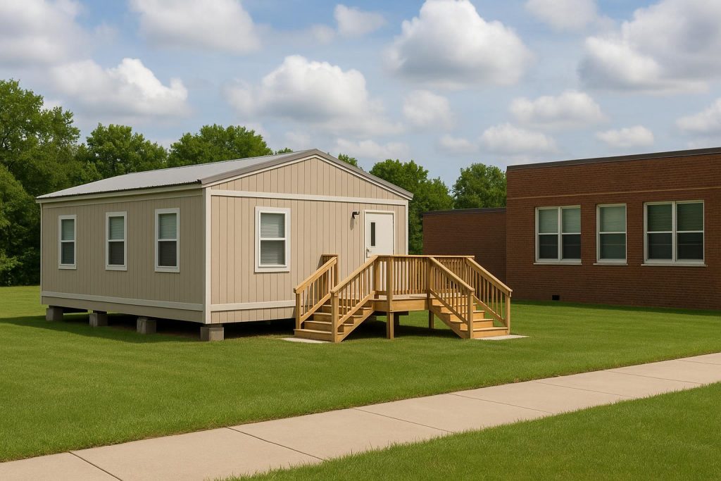 Are Modular Classrooms a Long-Term or Temporary Solution? Row of modular classroom buildings on a school campus highlighting portable learning spaces