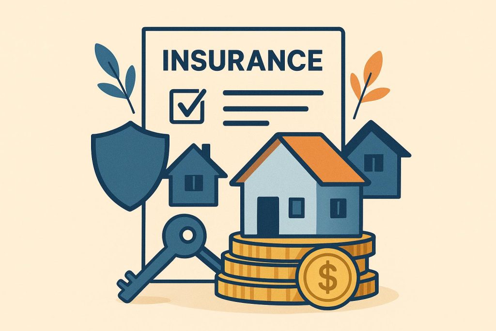 Home loan insurance concept with house, shield, and policy documents representing financial protection
