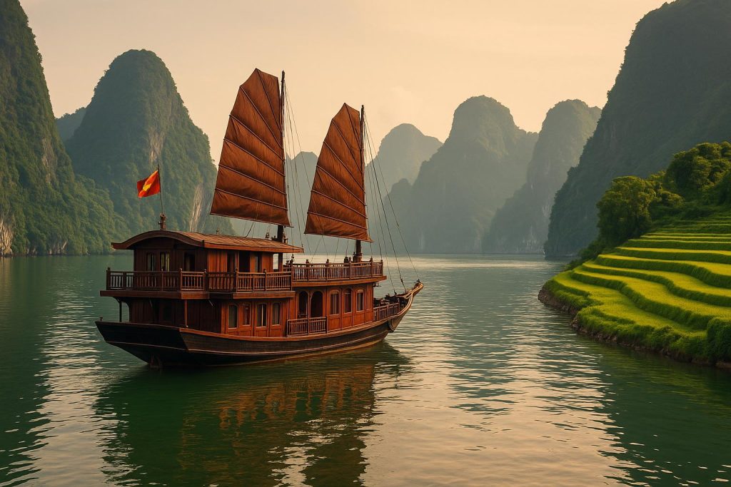 What Should You Know Before Booking a Vietnam Tour Package for a First-Time Visit? Halong Bay limestone islands and cruise boat, popular destinations on Vietnam tour packages