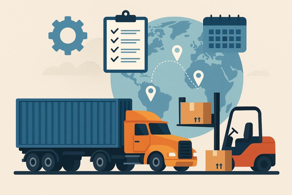 Efficient freight trucks at logistics center illustrating improved supply chain management