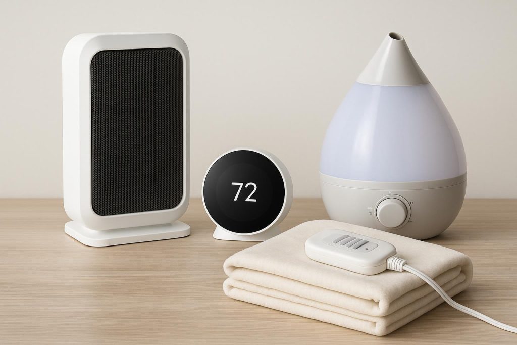 Smart home gadgets and appliances ideal for winter condo living displayed in a modern interior
