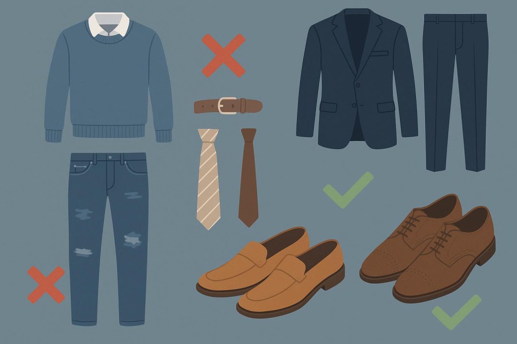 Man wearing mismatched clothes and accessories illustrating common men’s fashion mistakes