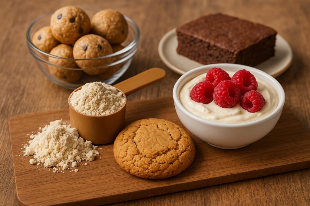 Protein powder used in recipes like pancakes, oatmeal, and baked goods for healthy meals