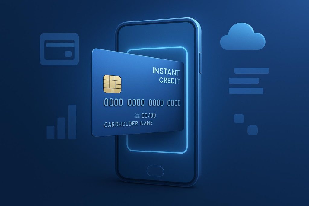 Digital instant credit card on smartphone screen representing online financial innovation