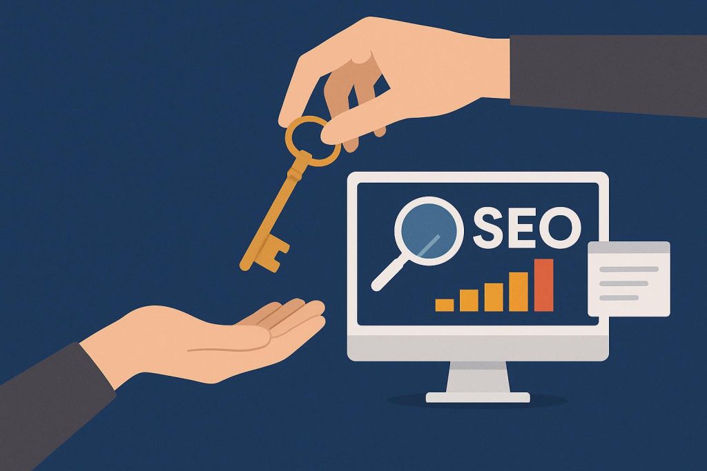 Unlocking SEO strategy: symbolic keys representing outsourcing digital marketing solutions