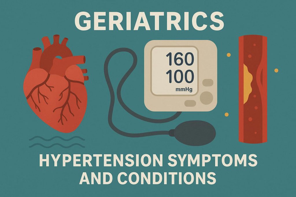 Blood pressure monitor displaying high readings, representing hypertension in geriatrics