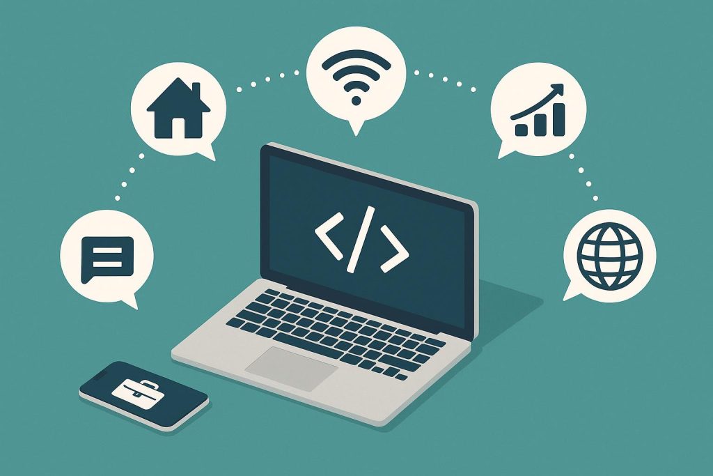 Modern software development team collaborating remotely using digital tools and cloud technology