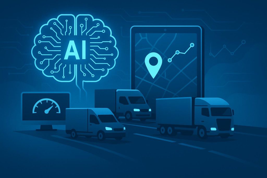 AI technology optimizing truck fleet routes for efficient commercial transportation operations