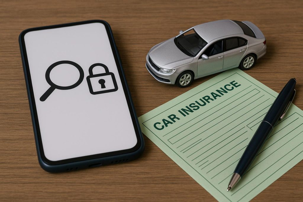 Car insurance policy document and car keys representing checking lost policy number online