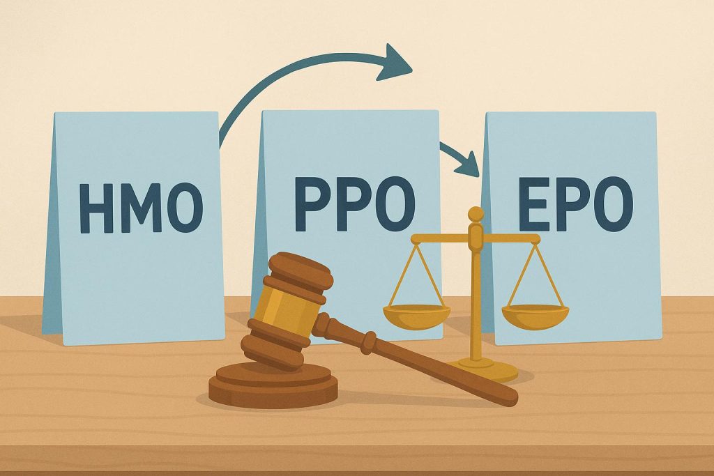 Comparison chart illustrating differences between HMO, PPO, and EPO health insurance plans