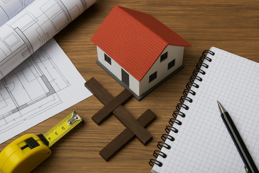 Singapore property renovation plans with blueprint, construction tools, and design mistakes highlighted