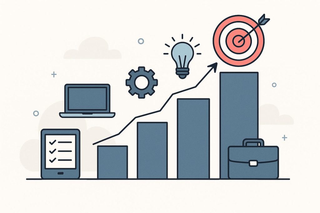 Digital tools and charts illustrating career development for professionals in the digital era