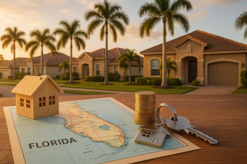 Modern Florida homes and apartment buildings representing property investment opportunities