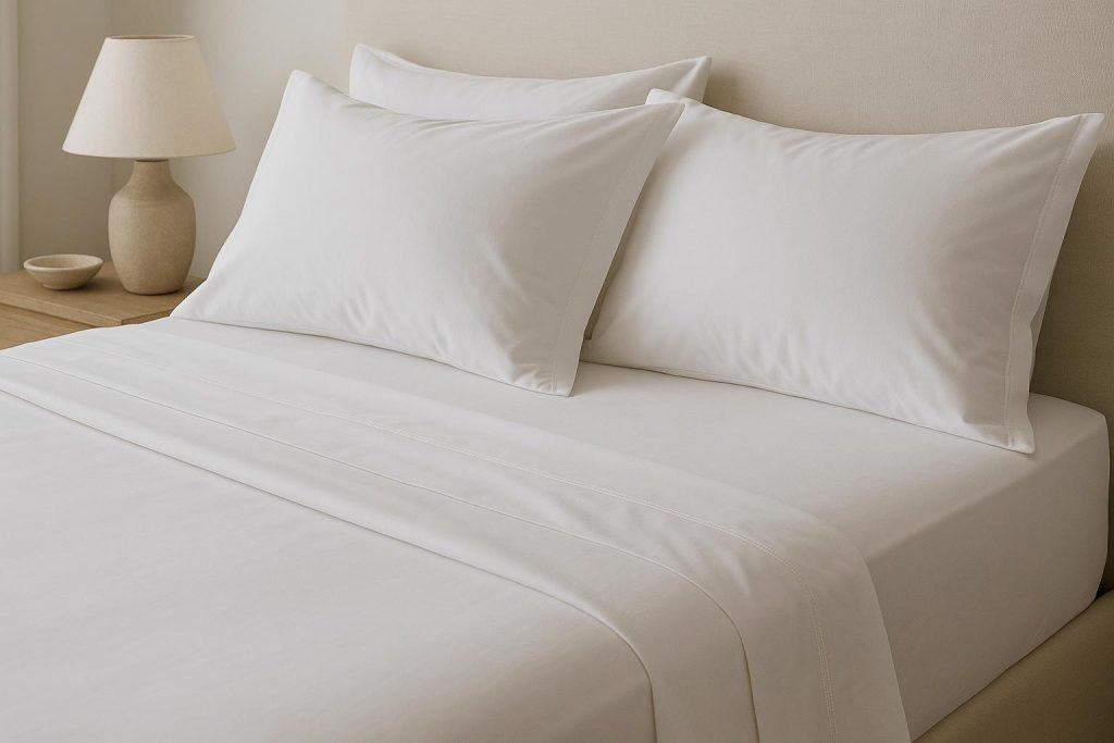 Luxurious Egyptian cotton sheets neatly arranged on a bed, highlighting premium bedding quality