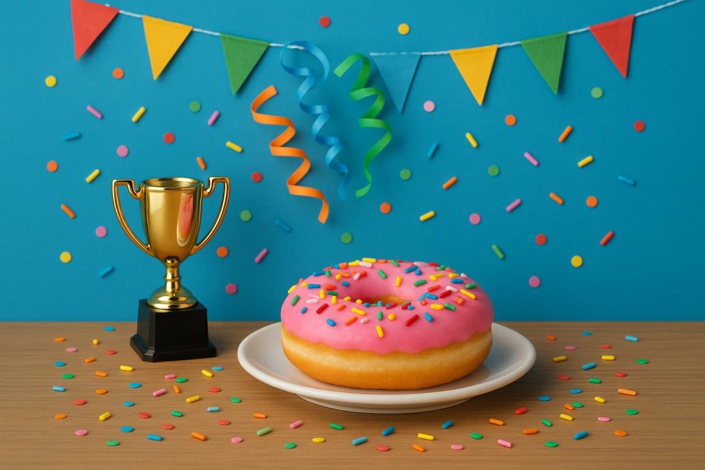 Chocolate cupcake with colorful sprinkles on a plate, symbolizing celebrating small achievements