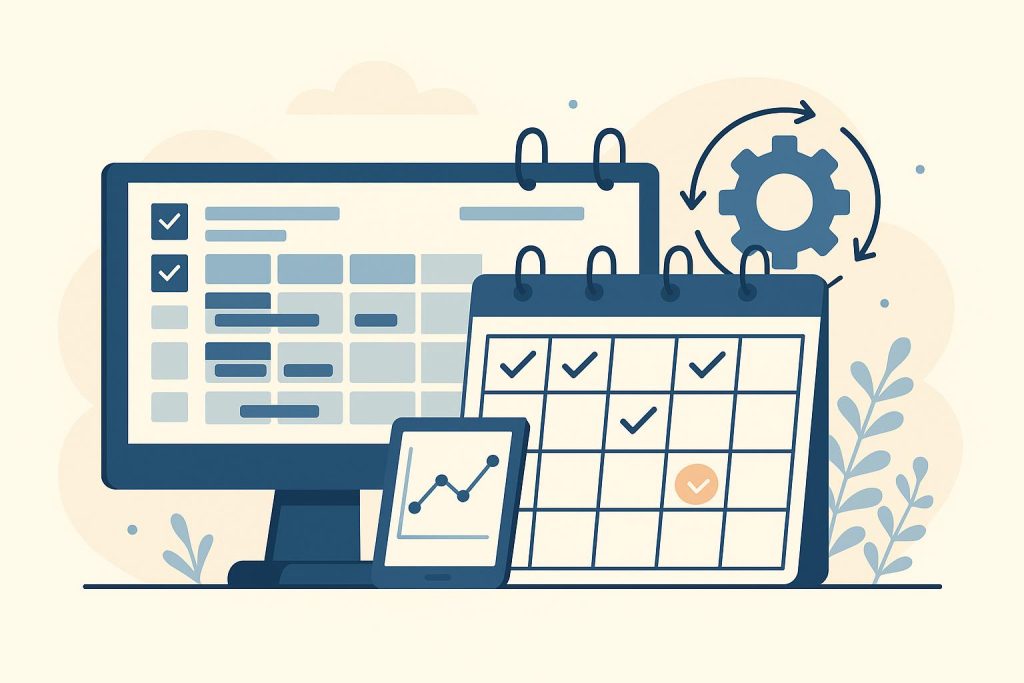 Digital dashboard displaying shift schedules and analytics for efficient workforce management
