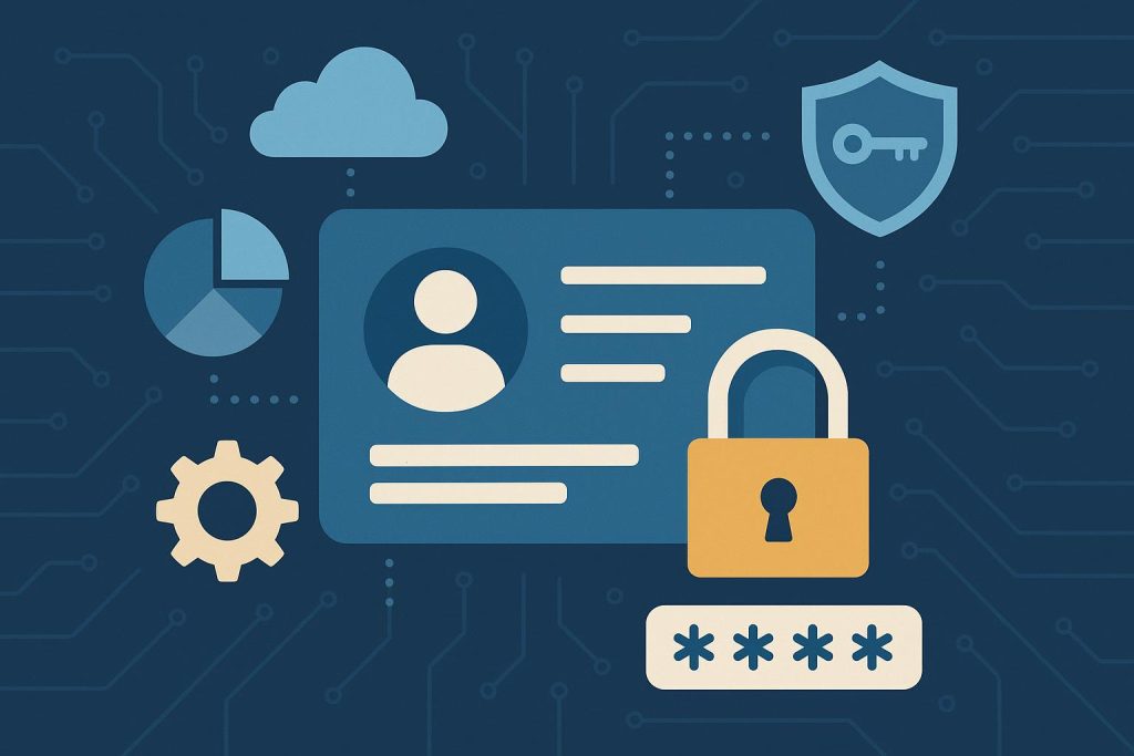 What is Identity Management and Why Does Your Business Need It Now? Abstract digital lock and user icons representing identity management for business security