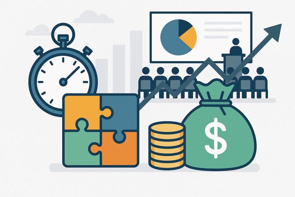 Teams engaging in collaborative short-format activities at a business conference for better ROI