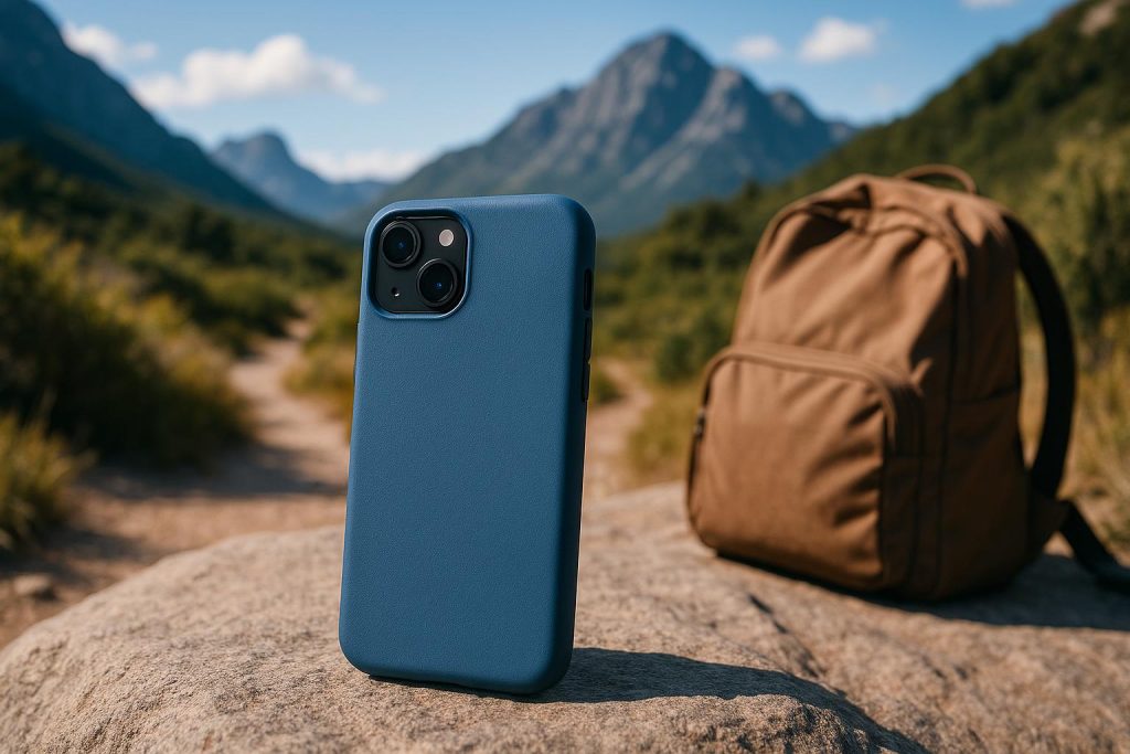 Travel phone case on a map and camera, symbolizing protection and freedom during adventures