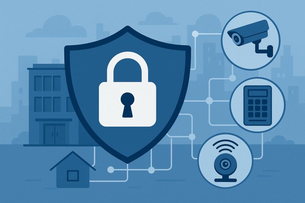 Smart security systems installed in a modern business office for enhanced protection