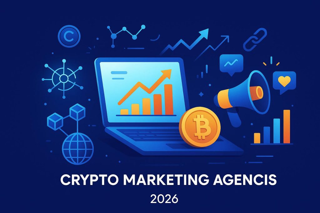 Market’s Best 12 Crypto Marketing Agencies for Blockchain Projects in 2026 Top crypto marketing agencies logos and blockchain graphics for project promotion strategies