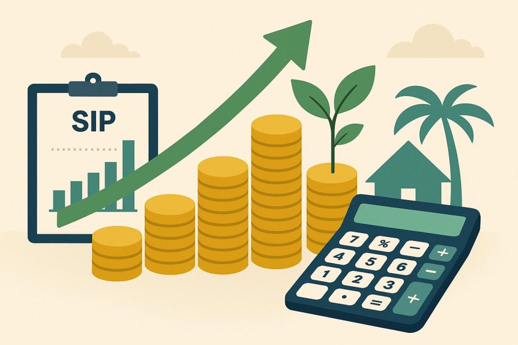 How a Step-Up SIP Calculator Helps You Retire Earlier Without Increasing Risk Step up SIP calculator concept showing financial growth, smart investing, and early retirement planning