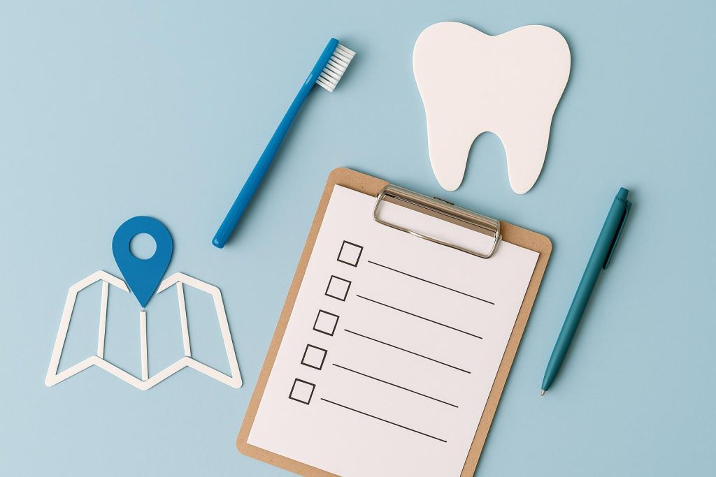 The New Patient Checklist: What Actually Matters When Choosing a Local Dentist Dental office with checklist, dental chair, and tools highlighting important factors for new patients