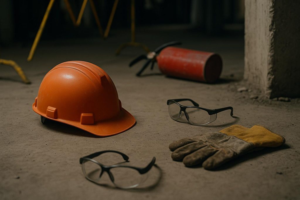 The Safety Gear People Actually Notice Only After Something Goes Wrong High-visibility safety vest and hard hat on construction site for workplace safety awareness