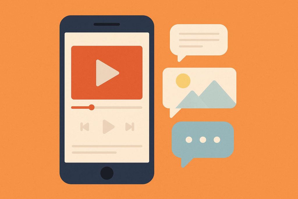 How Short Visual Content Is Reshaping Online Conversations Colorful social media icons and short video clips representing dynamic online communication trends
