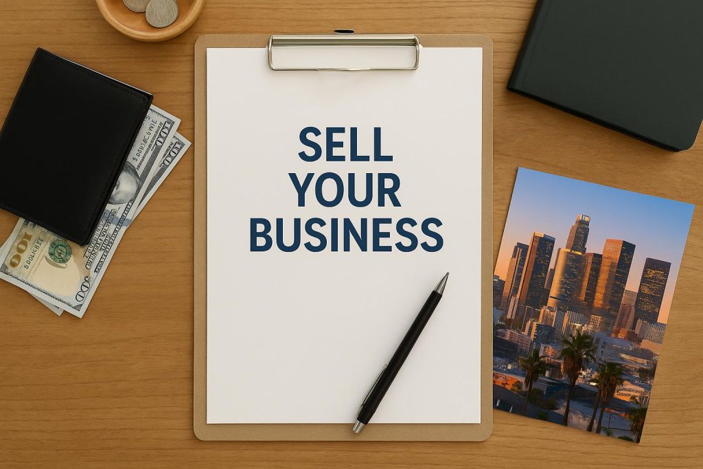 Sell Your Business in Los Angeles: Expert Tips from Top Business Brokers in LA Downtown Los Angeles skyline with business buildings, highlighting business sales opportunities
