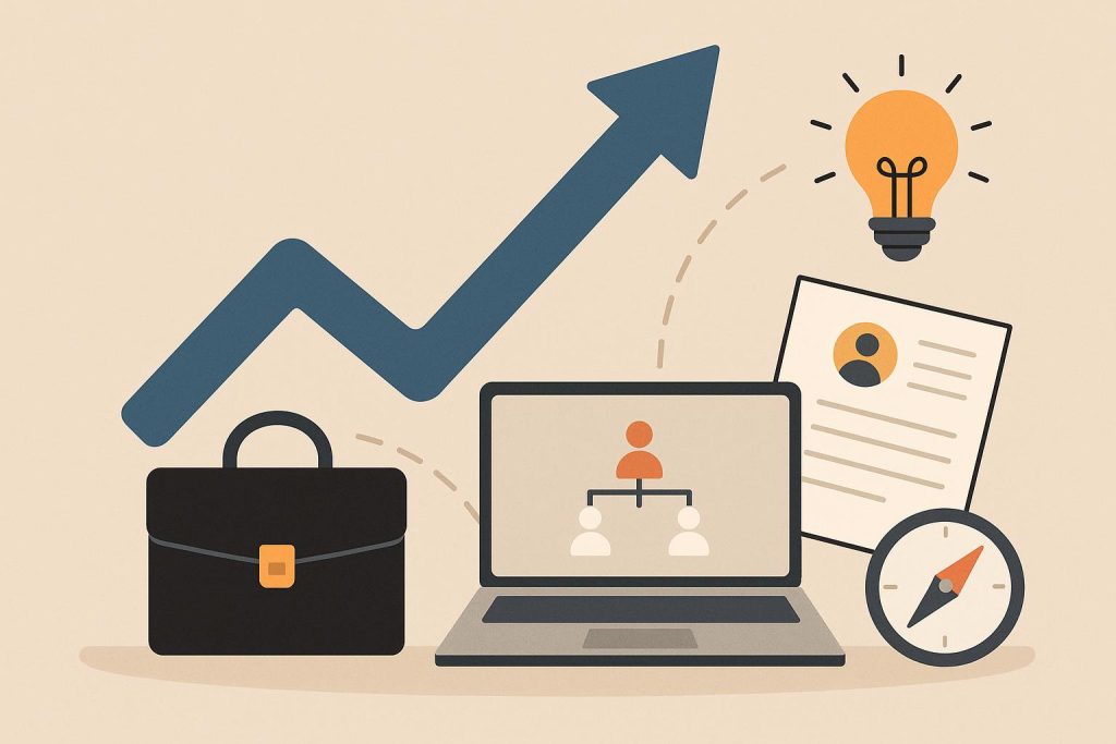 Career Changes After 30: What Professionals Need to Know Office desk with laptop, resume, and coffee cup symbolizing career change after age 30