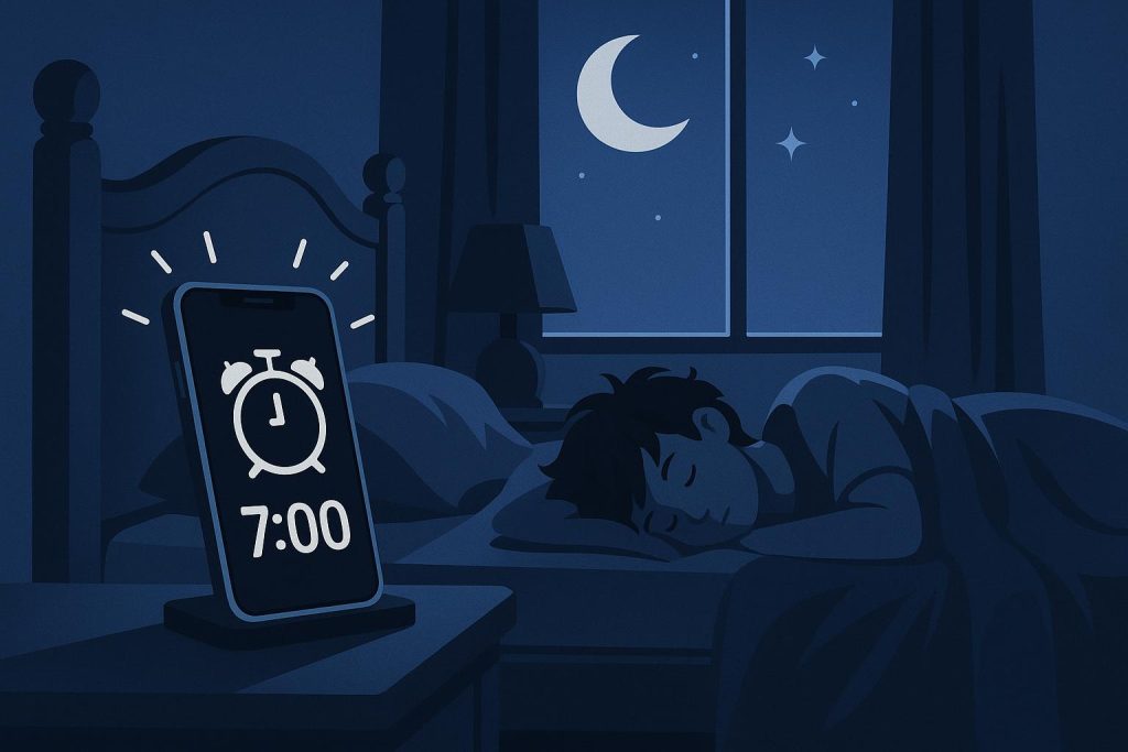 Why Teen Sleep Patterns Are Different and How to Work with Them Teenager resting on bed with alarm clock nearby, illustrating unique teen sleep patterns