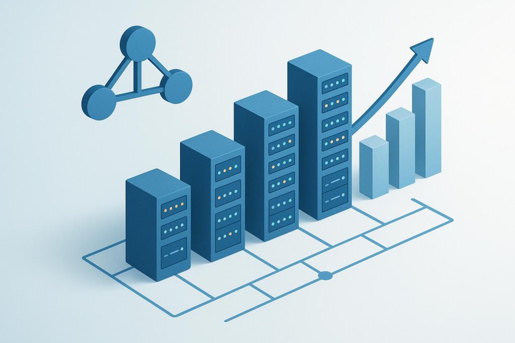 Modern data servers and cloud network icons representing scalable IT infrastructure for business growth