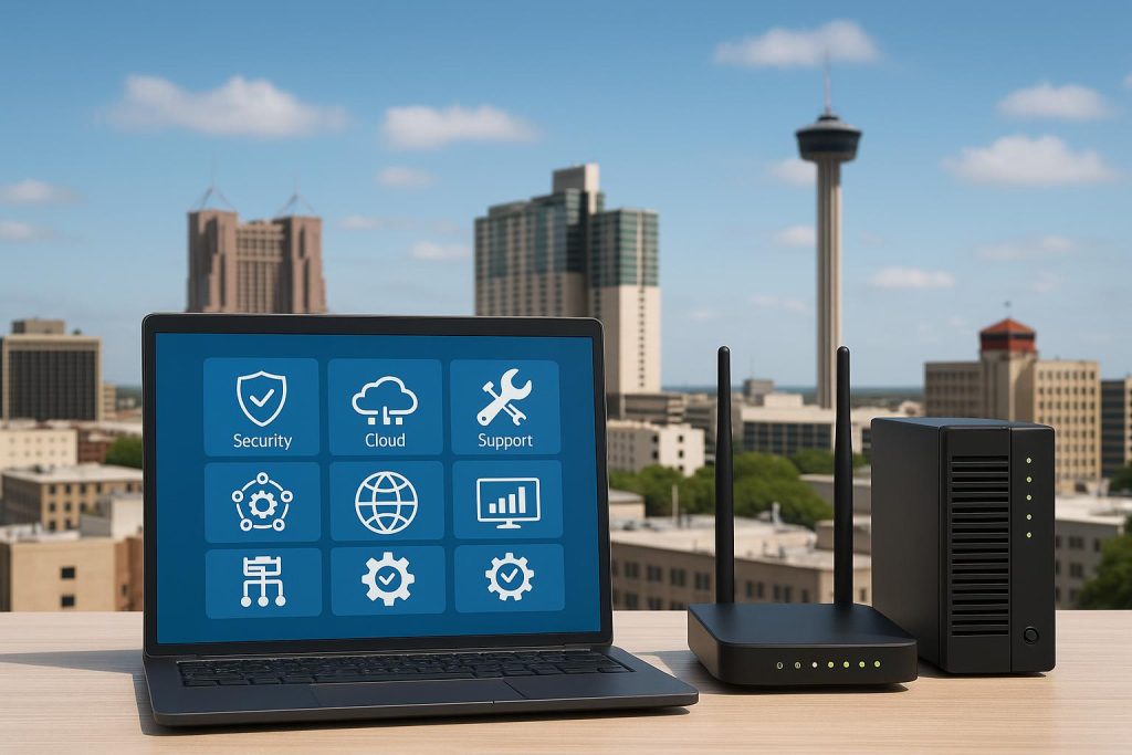 Modern office in San Antonio showcasing managed IT services and advanced technology setup