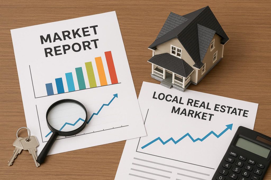 How Local Real Estate Market Reports Help Folsom Home Buyers Make Smarter Investment Decisions Folsom neighborhood homes with infographic overlays highlighting real estate market trends