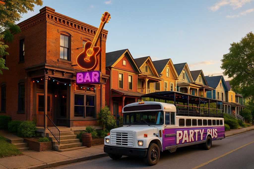 Nashville’s Hidden Neighborhoods Worth Exploring on a Party Tour Colorful street scene in a vibrant Nashville neighborhood popular for party tours and local nightlife