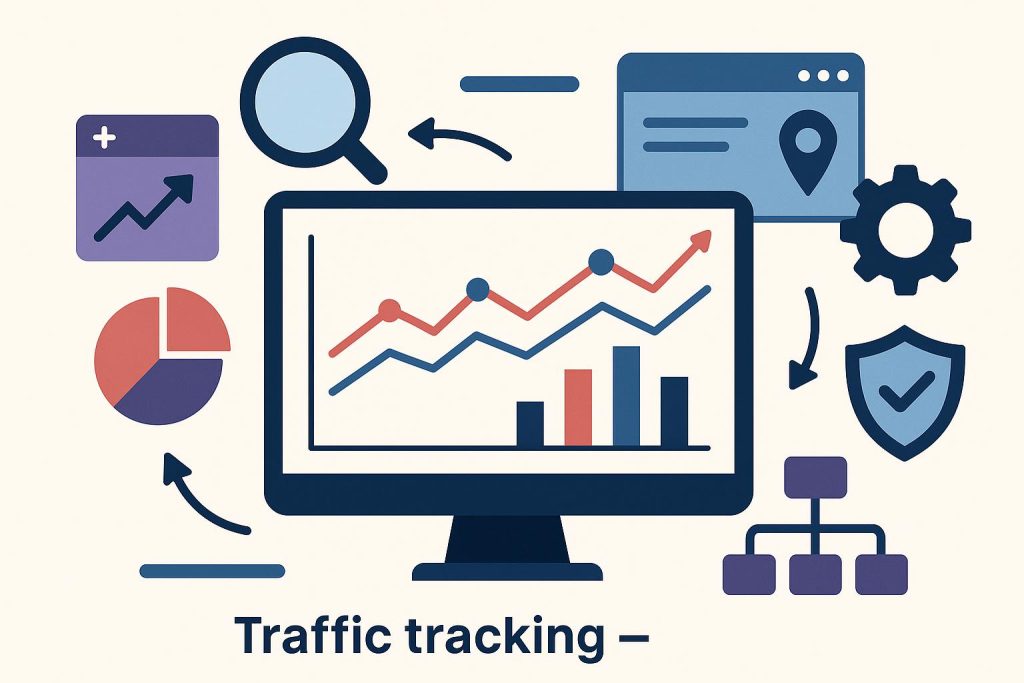 Zeustrack Traffic Tracker – Features of the functional production tool Zeustrack dashboard interface showcasing traffic analytics and tracking features