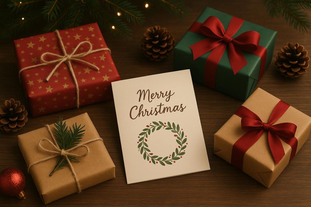 Making the Festive Season Feel More Thoughtful, Personal and Memorable Beautifully wrapped personalized holiday gifts arranged with festive decorations for memorable celebrations