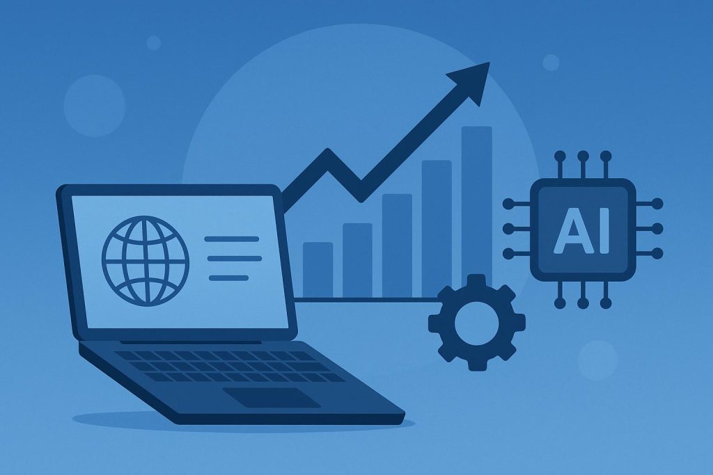 Modern business workspace integrating advanced IT systems and artificial intelligence technology