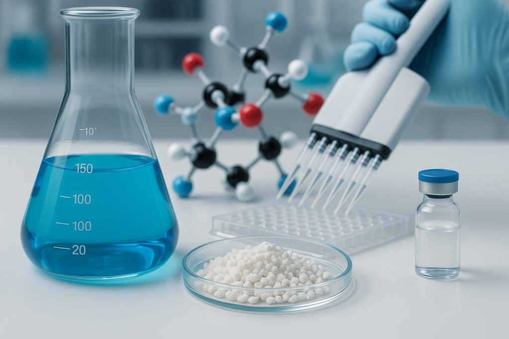 Advanced Bio-Sourcing: The Commercial Production of Research-Grade Peptides Laboratory equipment synthesizing research-grade peptides for advanced bio-sourcing production