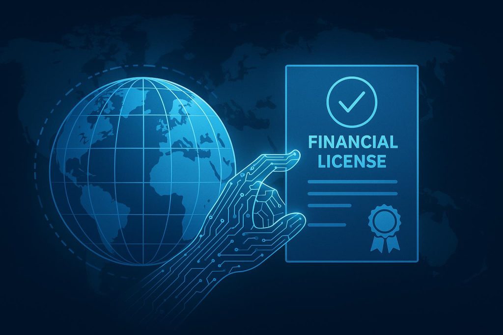Digital financial technology icons illustrating global regulatory compliance transformation