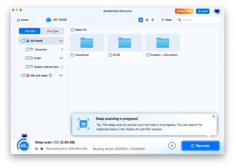 access card recovery feature in recoverit