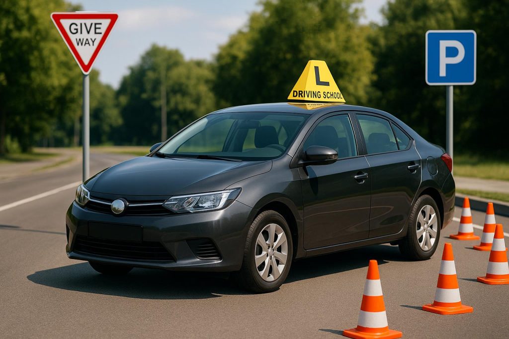 Best Driving Schools in Melbourne: A 2025 Comparison Melbourne driving school car parked near road sign, showcasing top driving lessons locations