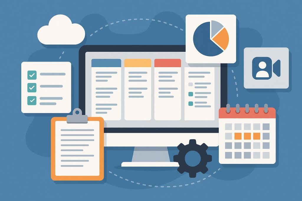 The Business Tools That Help Remote Teams Stay Organized Laptop and project management software dashboard used by remote team for business organization