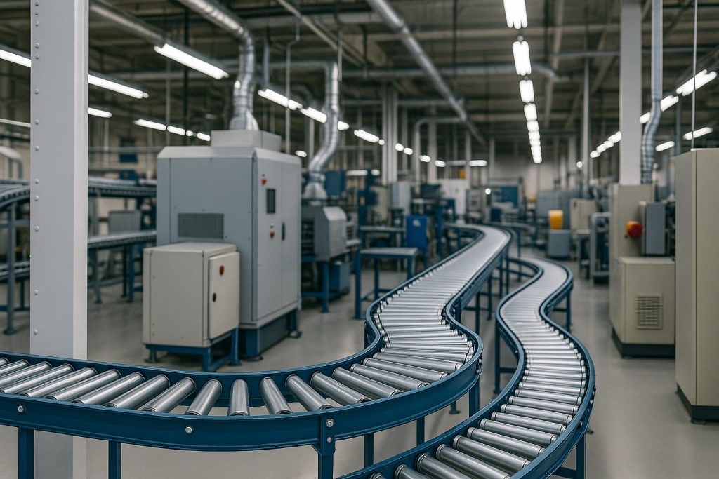 How Compact Conveyor Design Helps Improve Modern Factory Layouts Compact conveyor systems integrated into a modern factory layout for efficient production flow