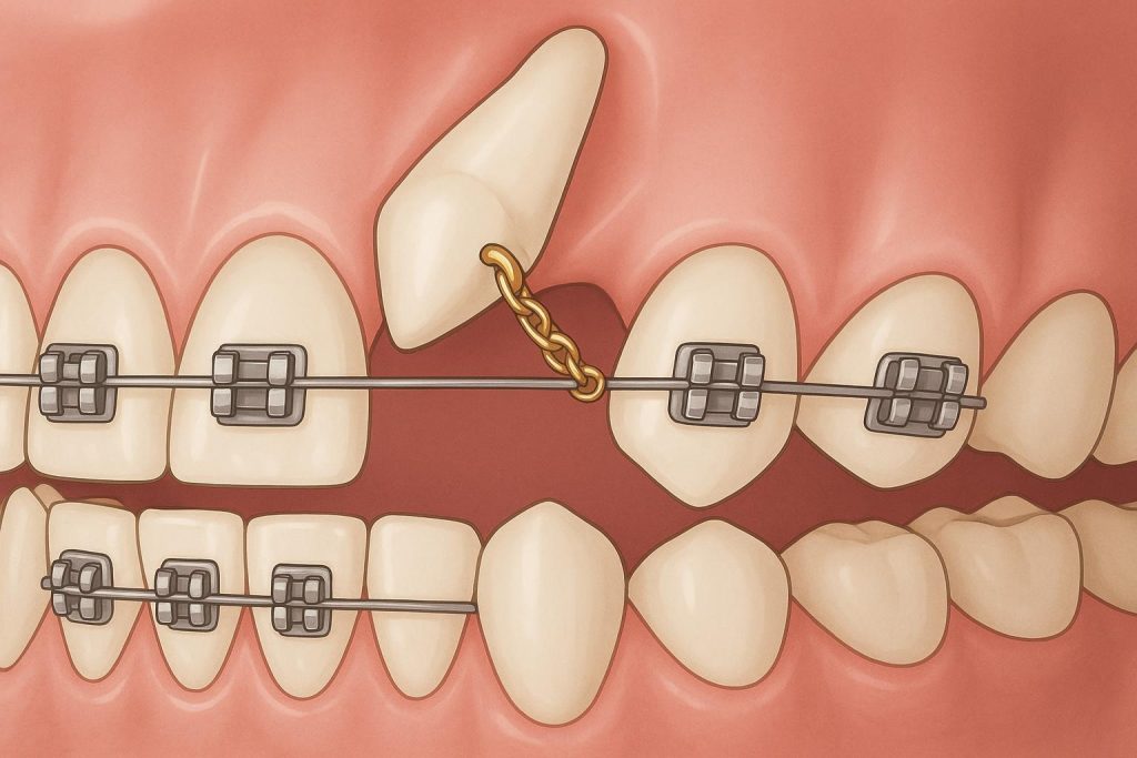 Orthodontic treatment for impacted canines with dental braces and alignment procedures