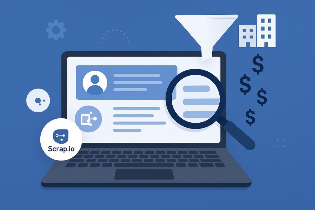 How to Find Better B2B Leads Using Scrap.io Scrap.io dashboard displaying B2B lead generation tools and analytics for business growth